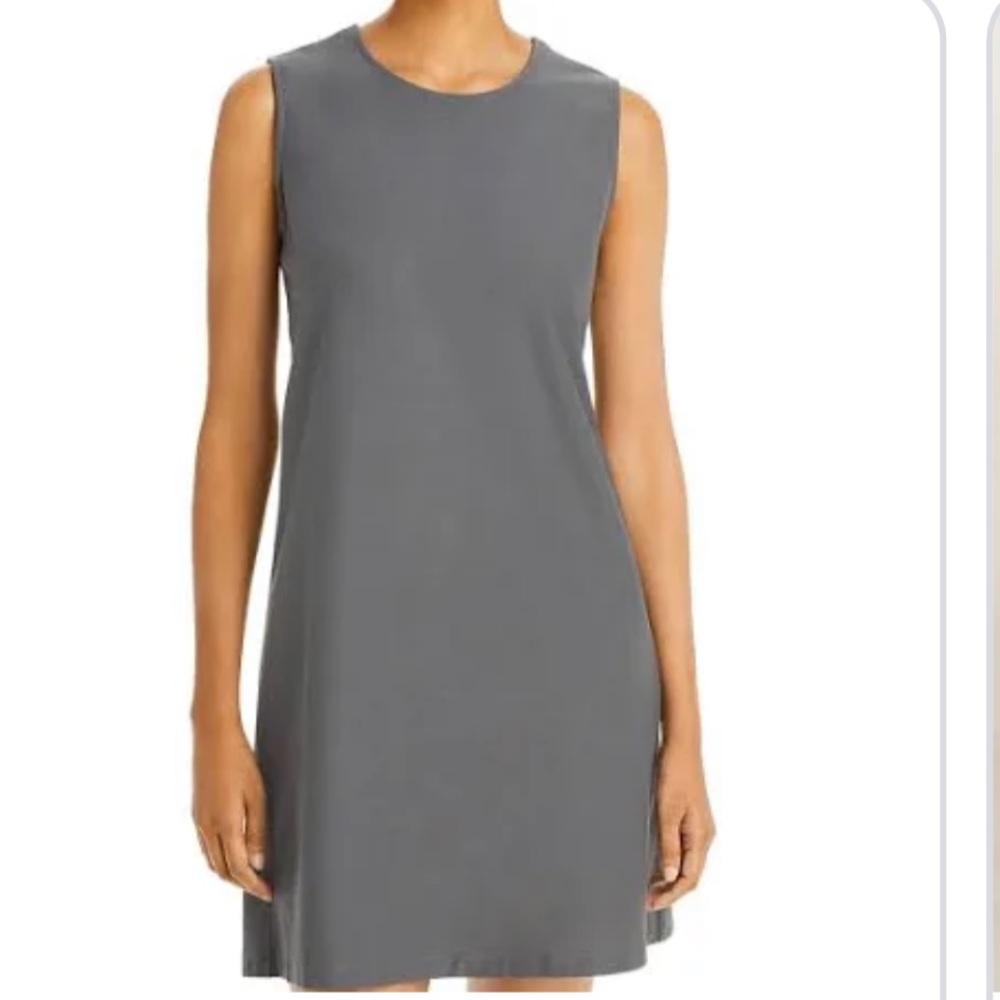 Eileen Fisher Sleeveless Crewneck Midi Shift Dress in Charcoal Gray